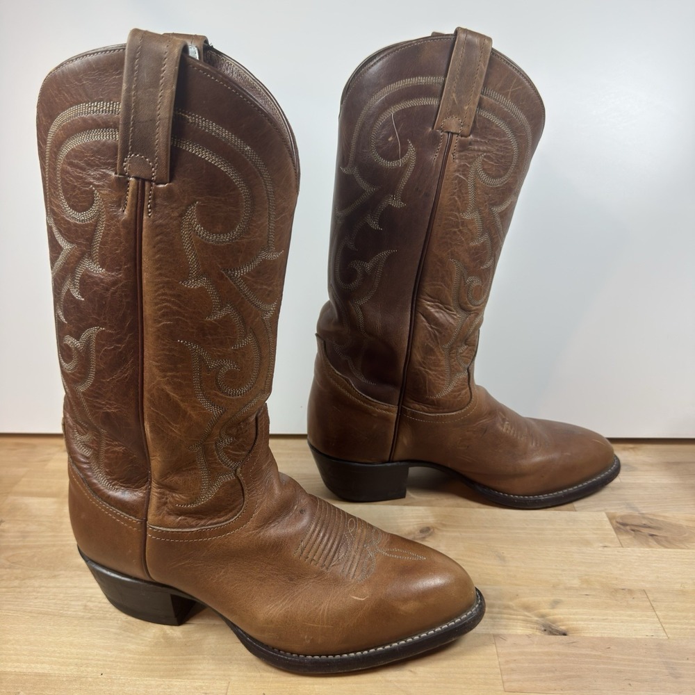 Tony Lama Cowboy Western Rodeo Brown Leather Boots Size 7 EE Made in USA CZ830